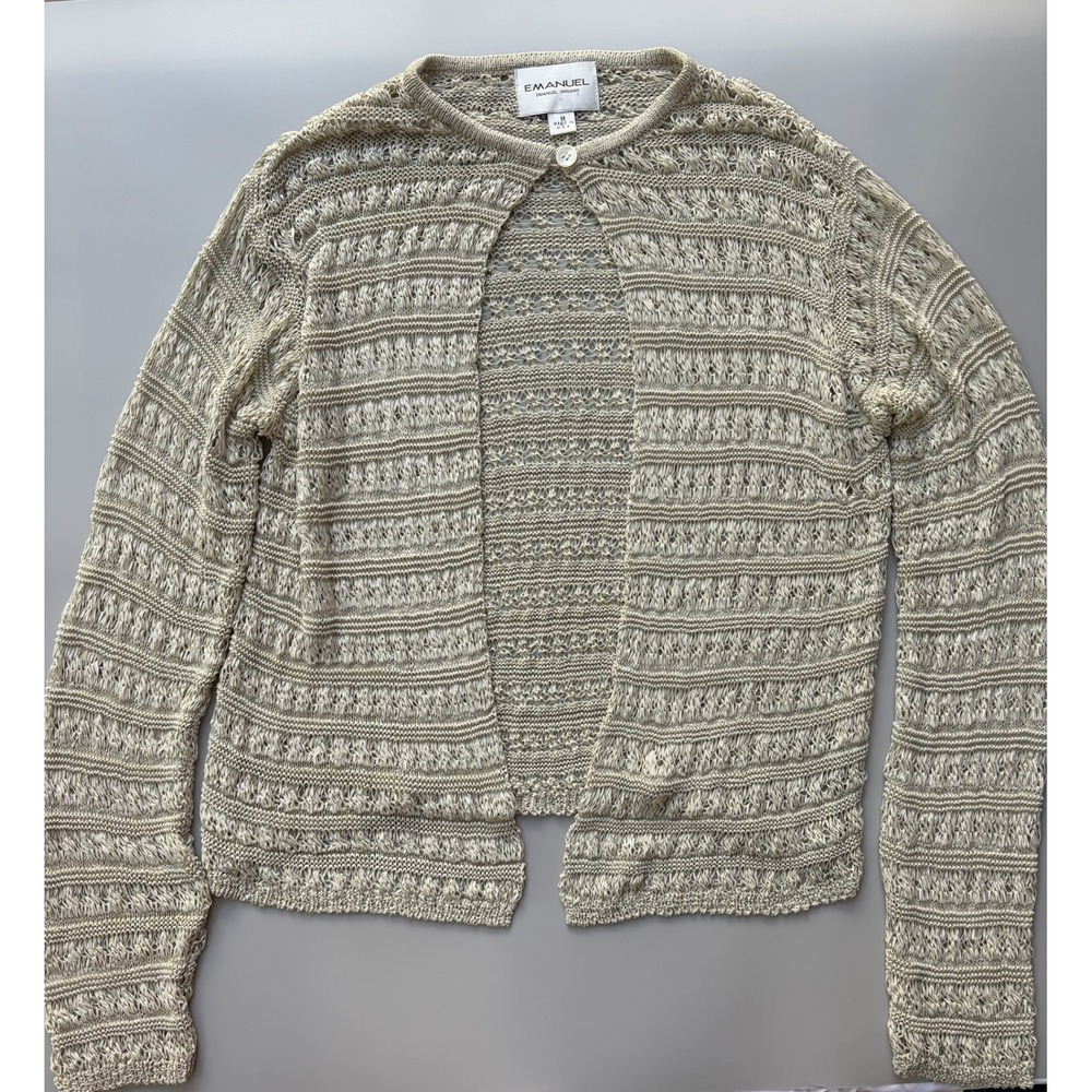 Emanuel Ungaro Beige Open Knit Cardigan Sweater Single Button Vintage M